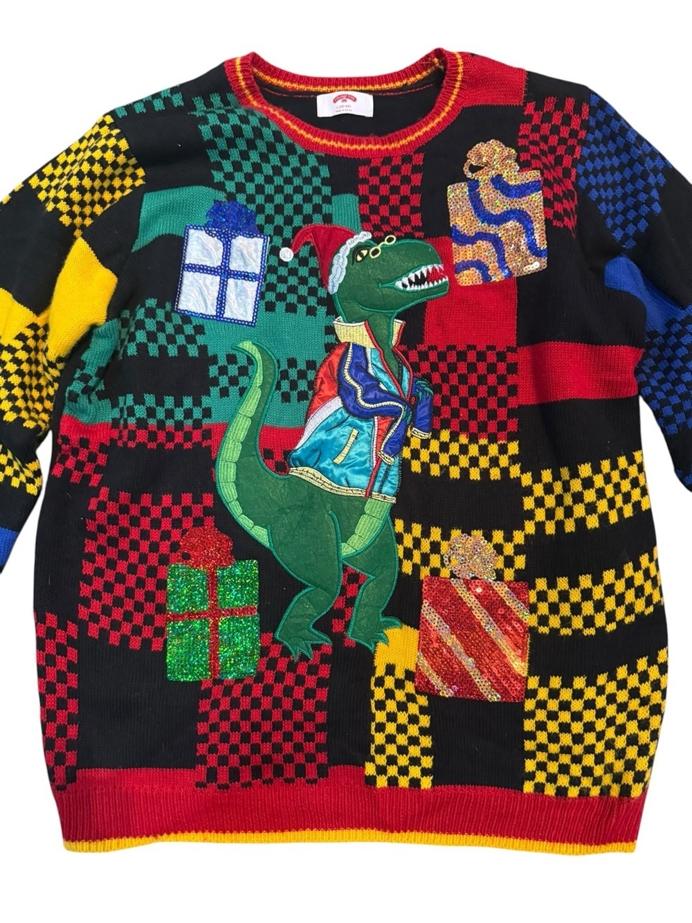 Men’s Holiday Time Dino ugly Christmas Sweater Size large EUC